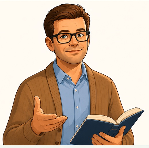 Ilustración de Profe Silas sosteniendo un libro